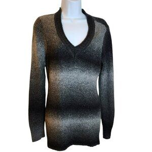 White Stag V-Neck Sweater M | Charcoal Gray‎ Ombre Knit Pullover Long Sleeve